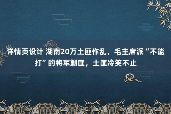 详情页设计 湖南20万土匪作乱，毛主席派“不能打”的将军剿匪，土匪冷笑不止