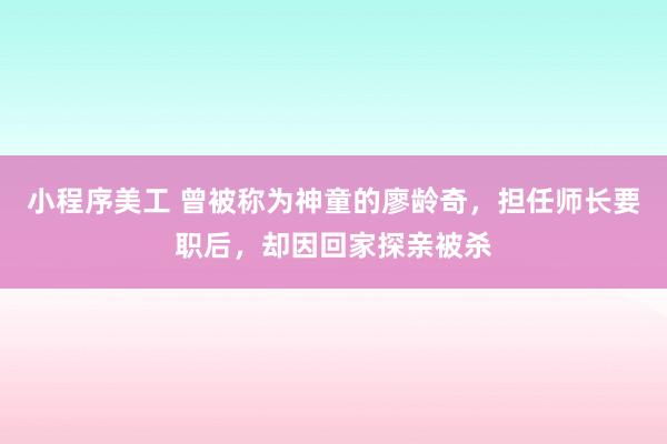 小程序美工 曾被称为神童的廖龄奇，担任师长要职后，却因回家探亲被杀